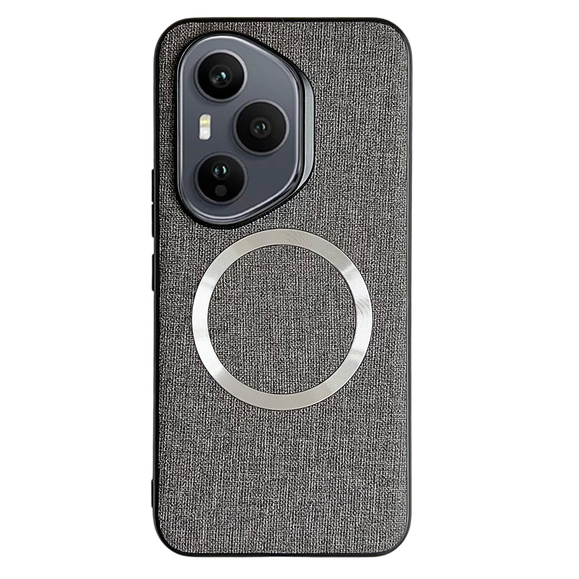 

Для Honor 400 Pro 5G (Глобальный) Противоударный чехол из ТПУ+тканевая задняя крышка для телефона, совместимый с MagSafe Grey