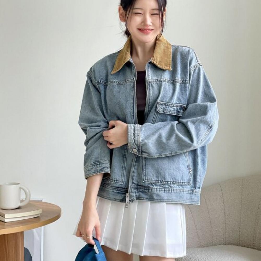 New Arrivals Open Run Trucker Jacket With Corduroy Collar Basic Fit Black Jeans