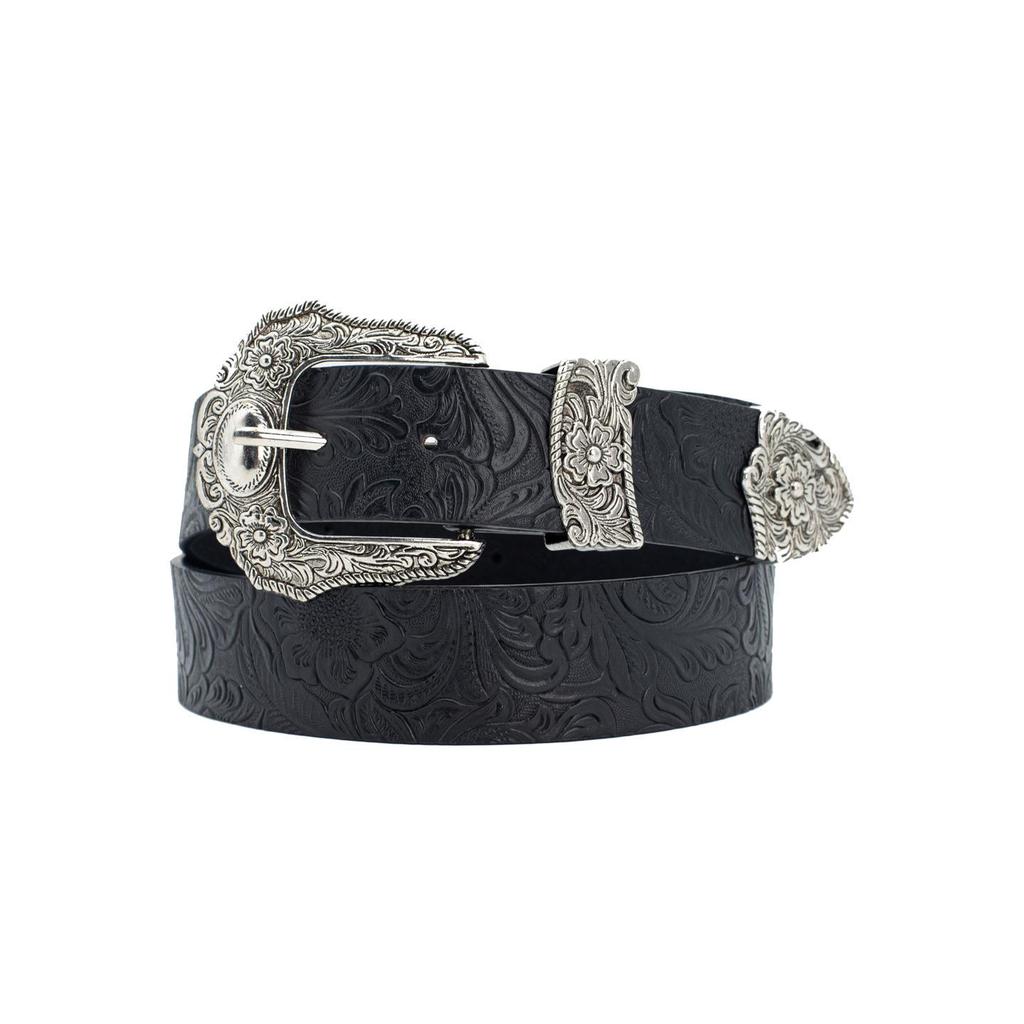 Trendy Unisex Retro Black Patterned Leather Belt