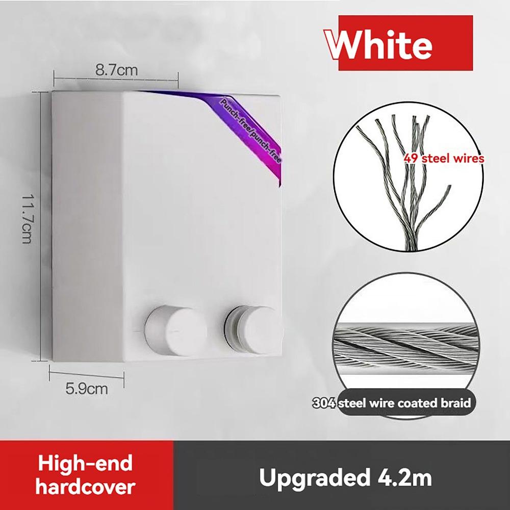 4.2m Retractable Clothesline Home Wall Mounted Expandable Cloth Line Hanger Steel Wire Rope Hotel Necessities Laundry Hanger
