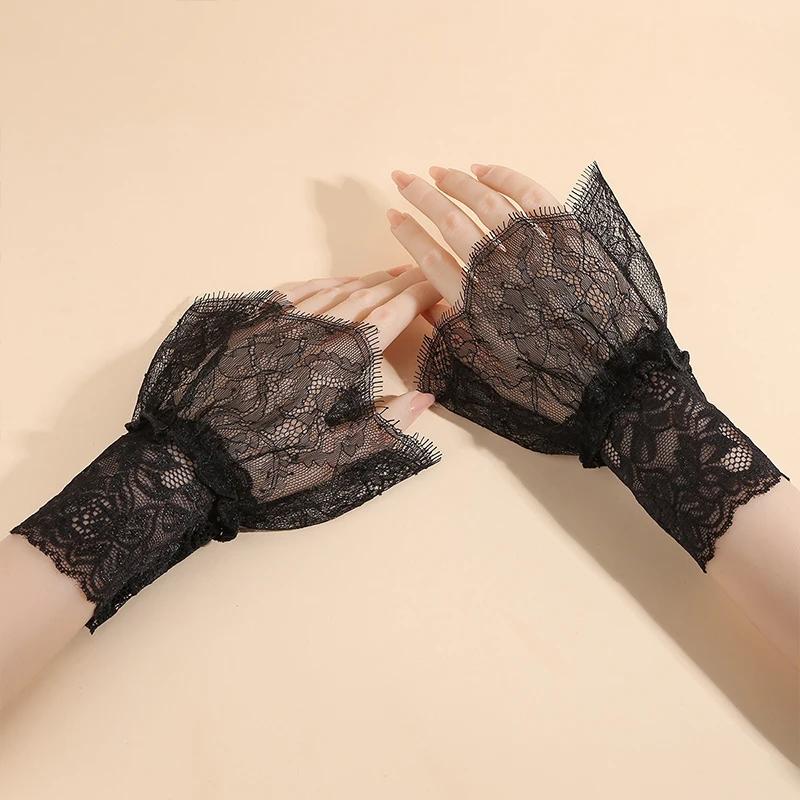 Lace Trim Decorative Cuffs Hollow Lace Cuffs Women Lace Sleeves Lightweight Detachable Cuffs for Halloween Sweaters Blouses
