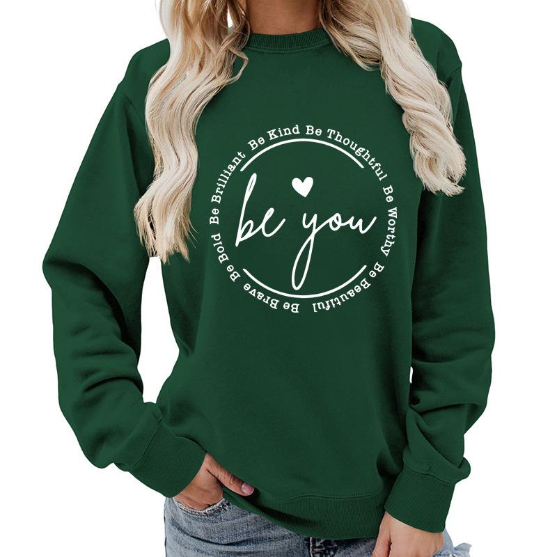 Women's Be You Letter Print Casual Loose Hoodie - Autumn/Winter Style