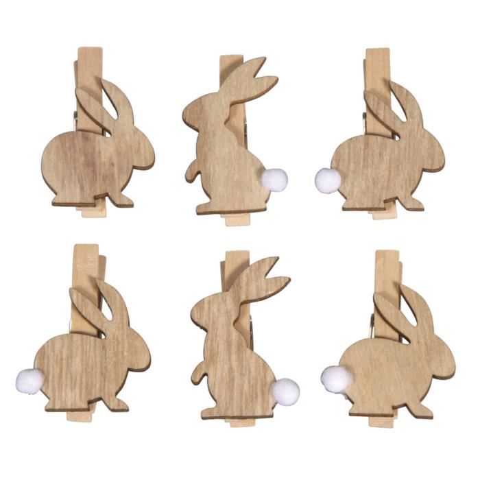 Pinces à linge en bois - RAYHER - Lapin - Multicolore - 6 pièces - 2,5x3,5cm