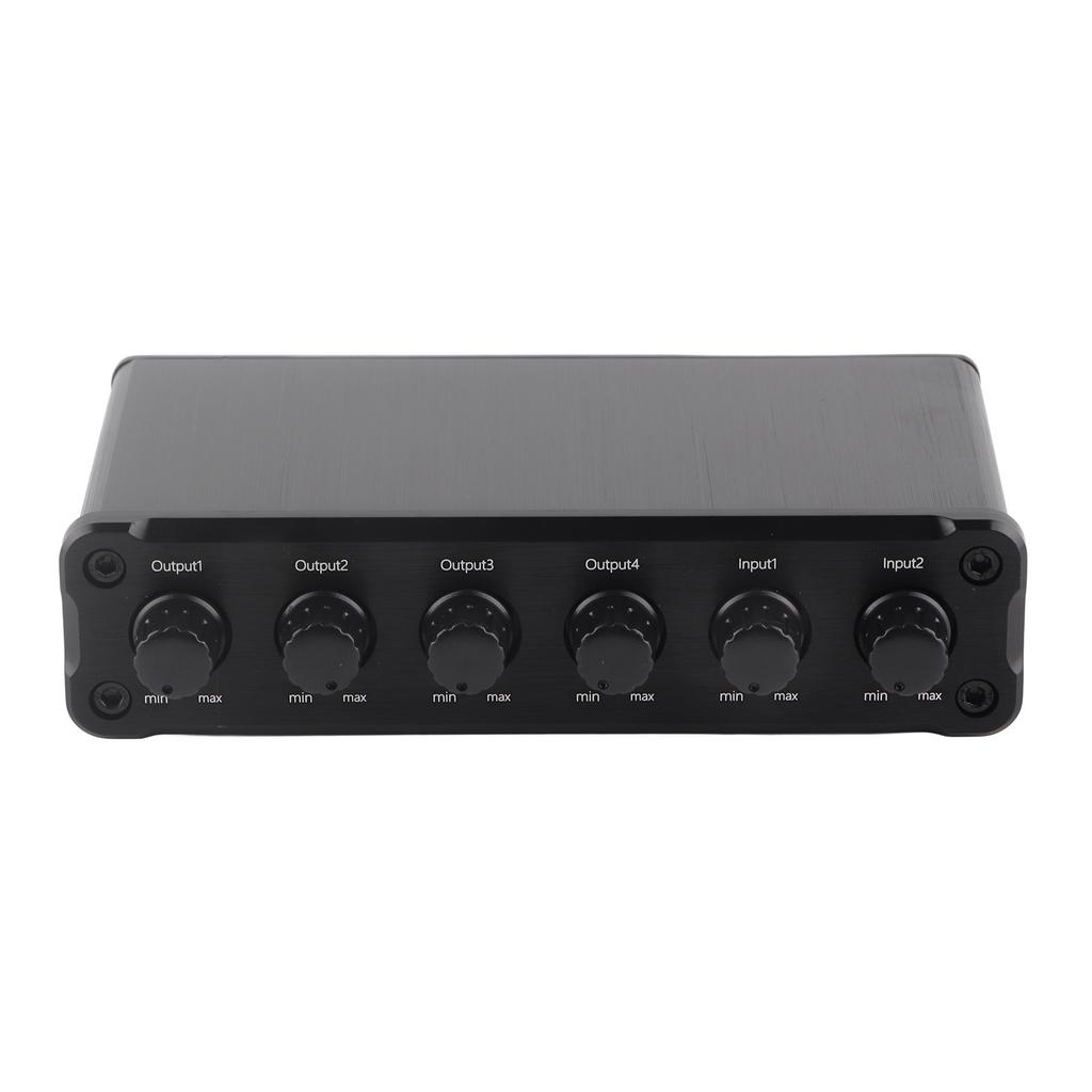 2 Eingang / 4 Ausgang Sound Mischverteiler Verlustfrei Lautstärke einstellbar 3,5mm Kopfhörerbuchse Soundsignal