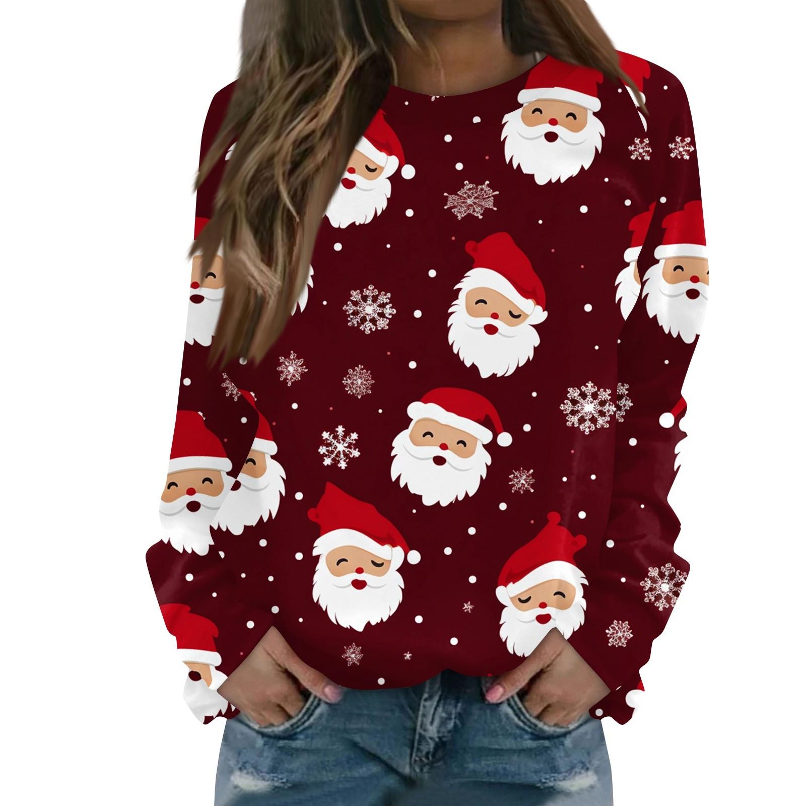 Женская повседневная мода с рождественским принтом и длинным рукавом с круглым вырезом — фото 3