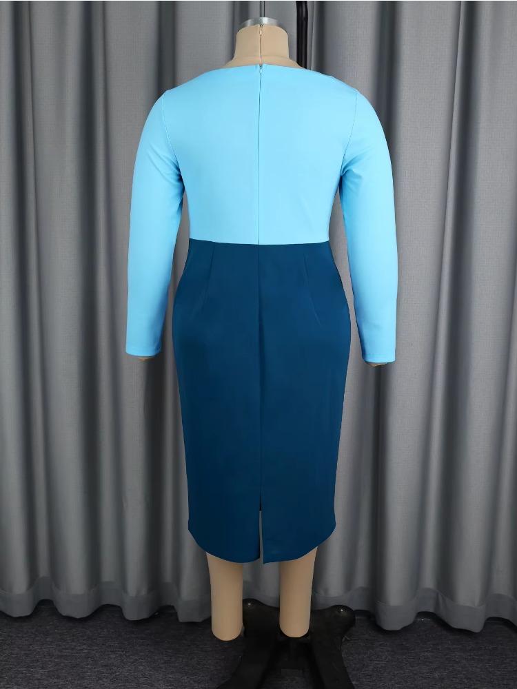 Elegant  Women Color Block Bodycon Midi Dress Asymmetrical Neck Slim Autumn Winter Evening Party Casual Office Gown