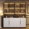 Modern Minimalist Display Cabinet with Glass Doors, LED Lights, Adjustable Color Temperature, White Doors with Black Decoration, 30*160*200cm
