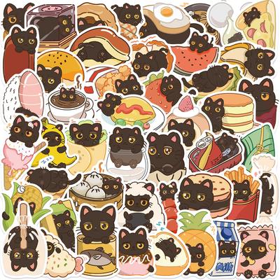 50 Cards Black Cat Gluttonous Diary Doodle Stickers Decorate Guitar Notebook Suitcase DIY