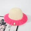 Fashion children's breathable small straw hat baby colorful cute flower yarn edge hat sunscreen summer cool hat