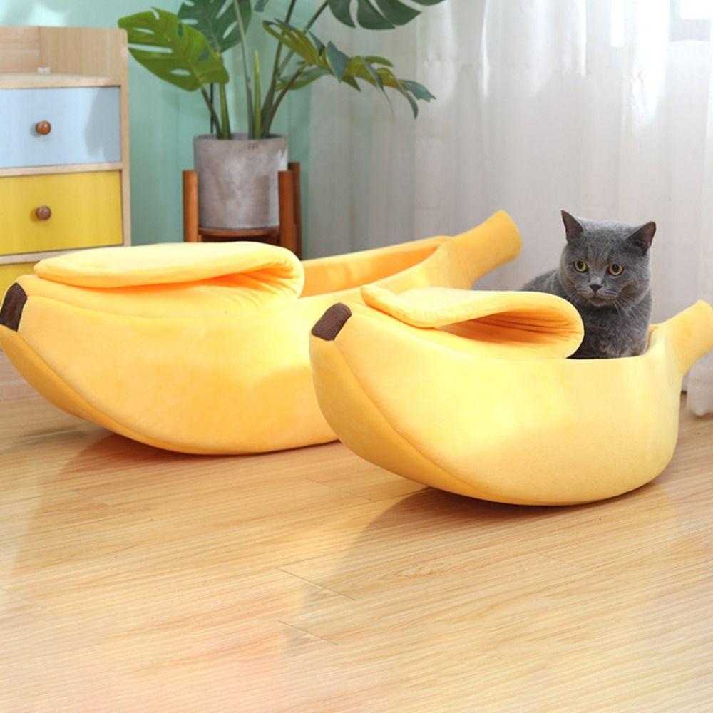 Cute Pet Sleeping Basket Durable Cozy Cat Mat Soft Banana Shape Cat Bed  Cat Supplies