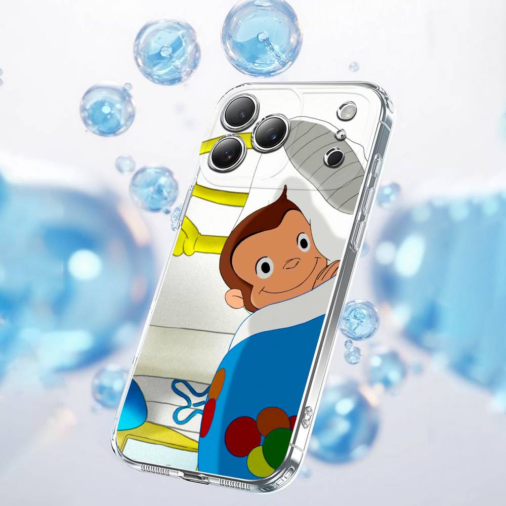 For Monkey C-Curious George Phone Case iPhone 12,16,11,14,13,17,15,Pro,Max,Plus,E,Air,Mini Transparent Cover
