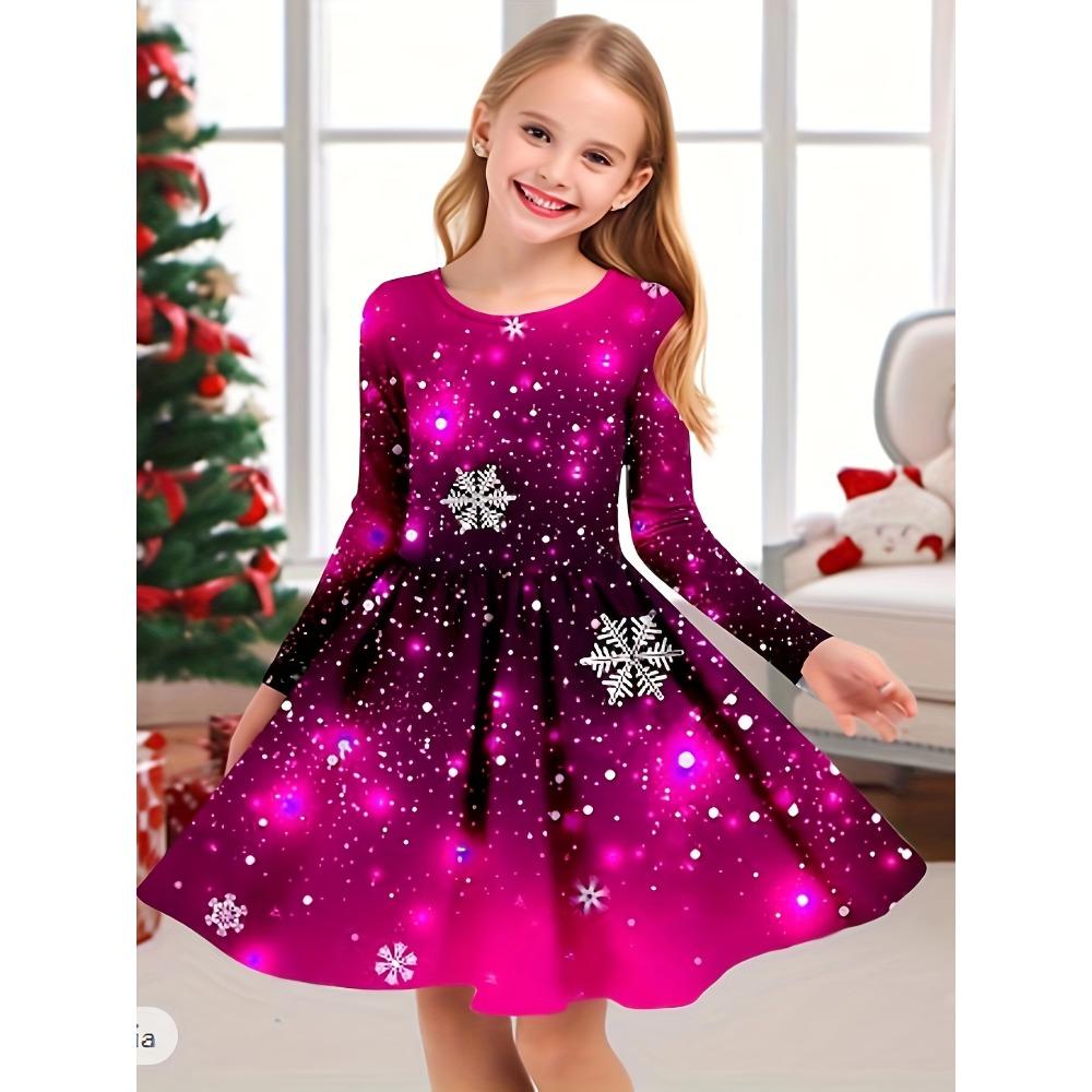 Girls' 3D Snowflake Dress Long Sleeve Summer Spring Vacation Daily Holiday Princess Beautiful Sweet Kids 4-12 Years Casual Dress A Line Dress