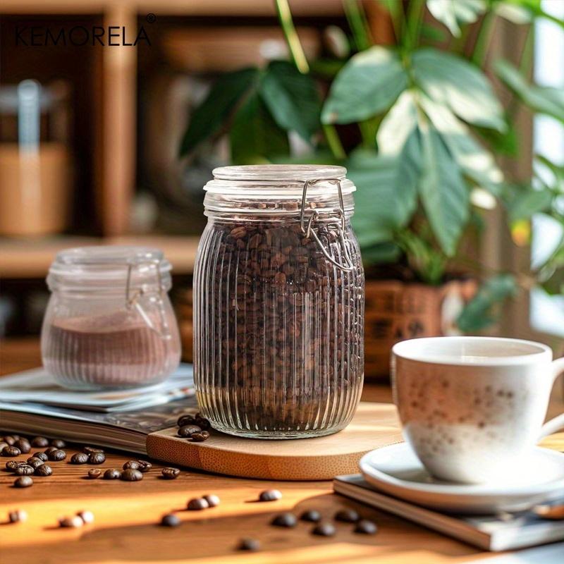 2PCS Airtight Glass jar with lid Glass Storage Containers with Lids Striped Clip Fastening Jar for for Canning Pasta Coffee Bean