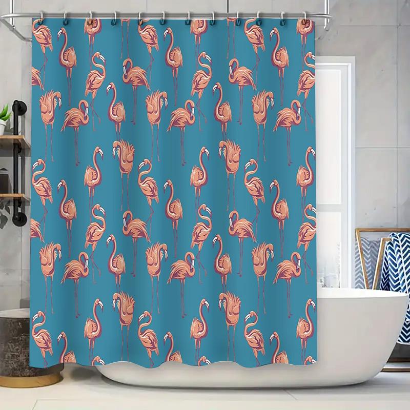 

Flamingo Shower Curtain Nature Teal Blue Bathroom Decor Tropical Birds Pattern Waterproof Fabric Liner Vintage Style Home Textil W60H190(CM)-1 Pcs