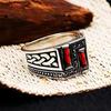 Retro Turkish Handmade Men Ring Vintage Carved Pattern Red Zircon Rings Rock Punk Islamic Muslim Wedding Jewelry