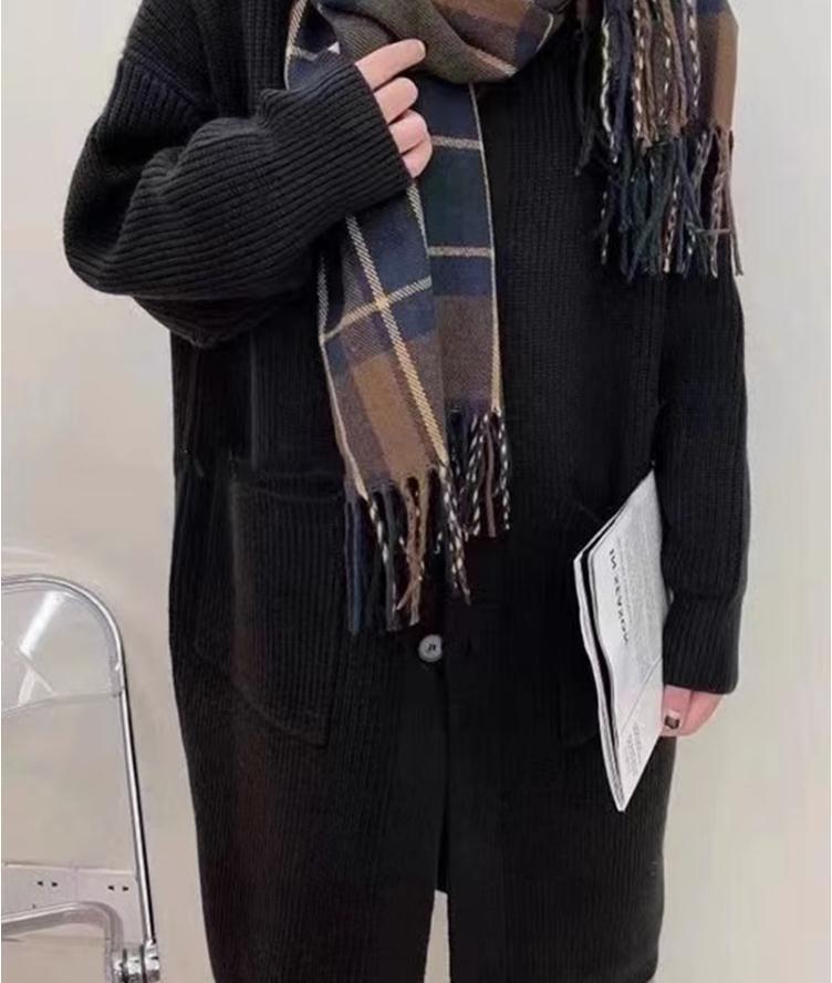 Korean High Neck Women's Knit Cardigan Sweater - Single Breasted, Solid Color, Long Sleeve, Autumn Winter Long Coat