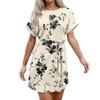 Womens Summer Short Dresses O Neck Casual Batwing-Short Sleeve Belted Dress For Women