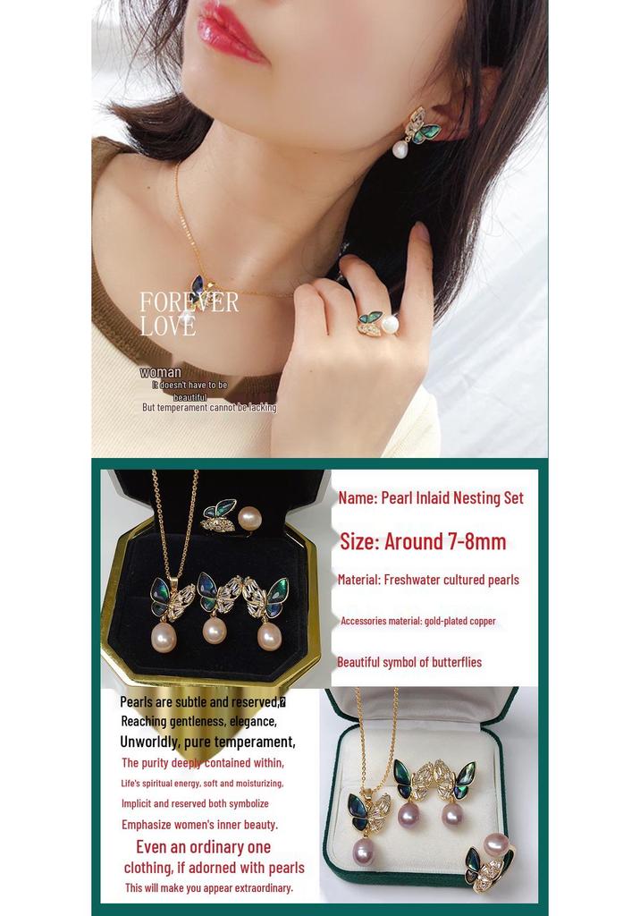 Live Dropshipping Freshwater Pearl Jewelry Set: Stylish Necklace, Ring & Earrings for Women