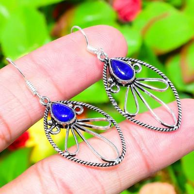 Natural Lapis Lazuli Gemstone 925 Sterling Silver Gift Earring 2.01" s9M10