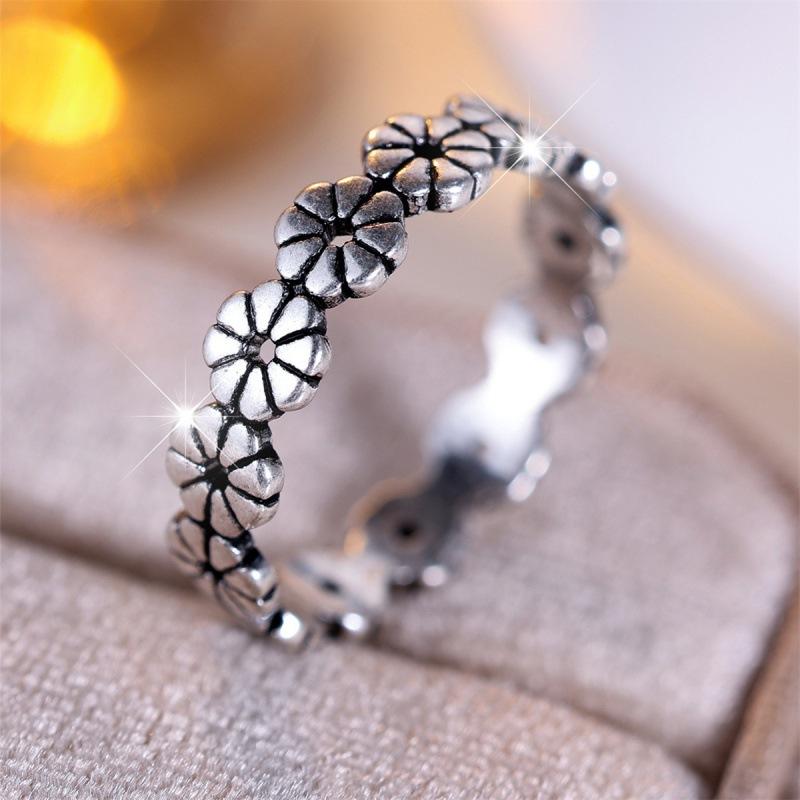 Wish ancient silver smear flower ring simple personality niche elegant ring no. 6
