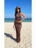 Sexy Knit Sets See-through Backless Lace-up Top Beach Half Skirt Two-piece Swimsuit Cover Up 2025 Summer Women Party Outfit K167