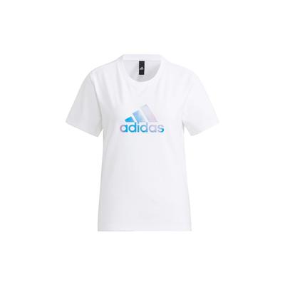 Gradient Logo Print Sports Crew Neck Short Sleeve T-Shirt Women Tops White H09748