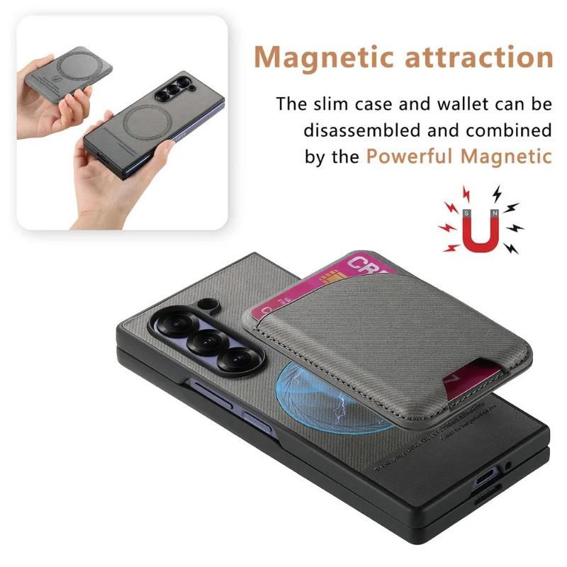 2 In 1 Magnetic Card Bag Leather Cover for Samsung Z Fold 7 Fold6 Fold5 Fold4 Fold3 Magsafe Shockproof Matte Case Funda