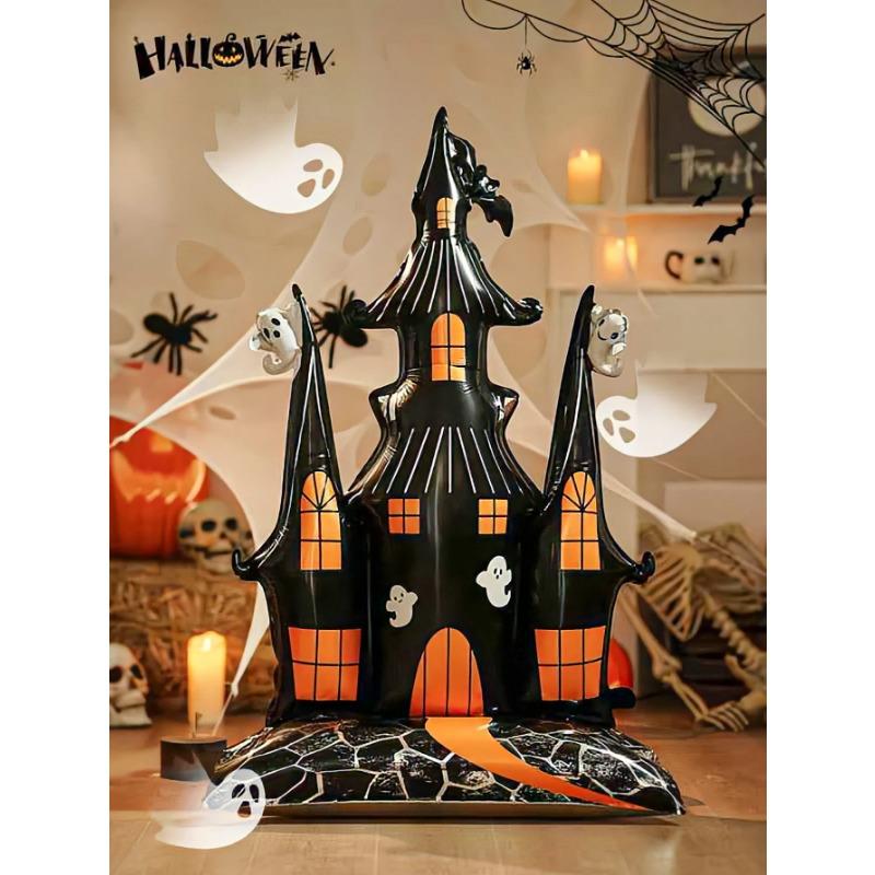 1pc Halloween 58-inch Super-large Haunted House Castle Standing Aluminum Foil Balloon, Horror Halloween, Haunted House Party