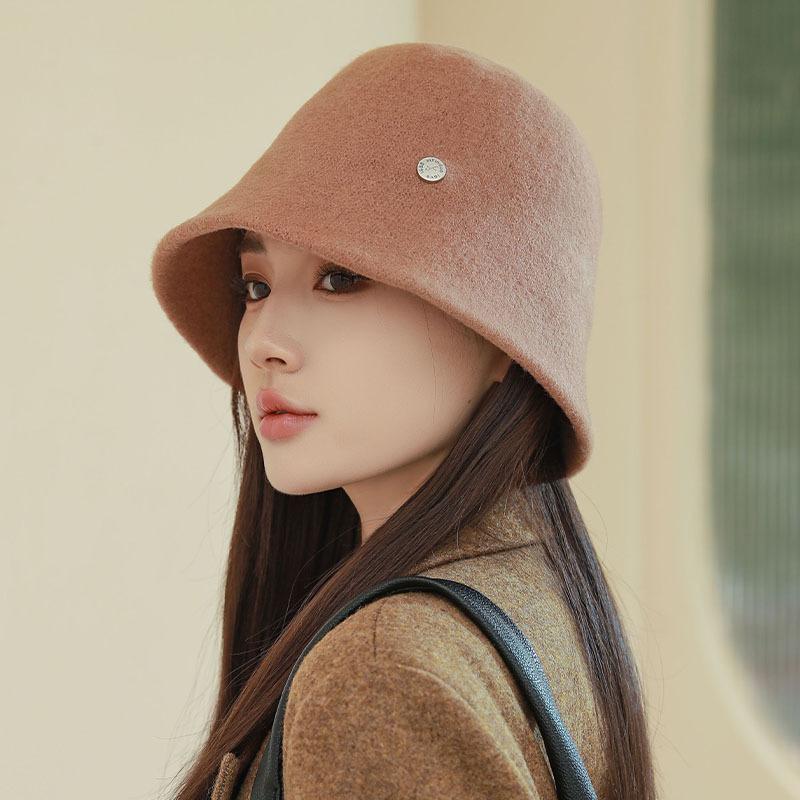 Autumn and Winter New High-end Wool Bucket Hat Women's Elegant Basin Hat Bucket Hat