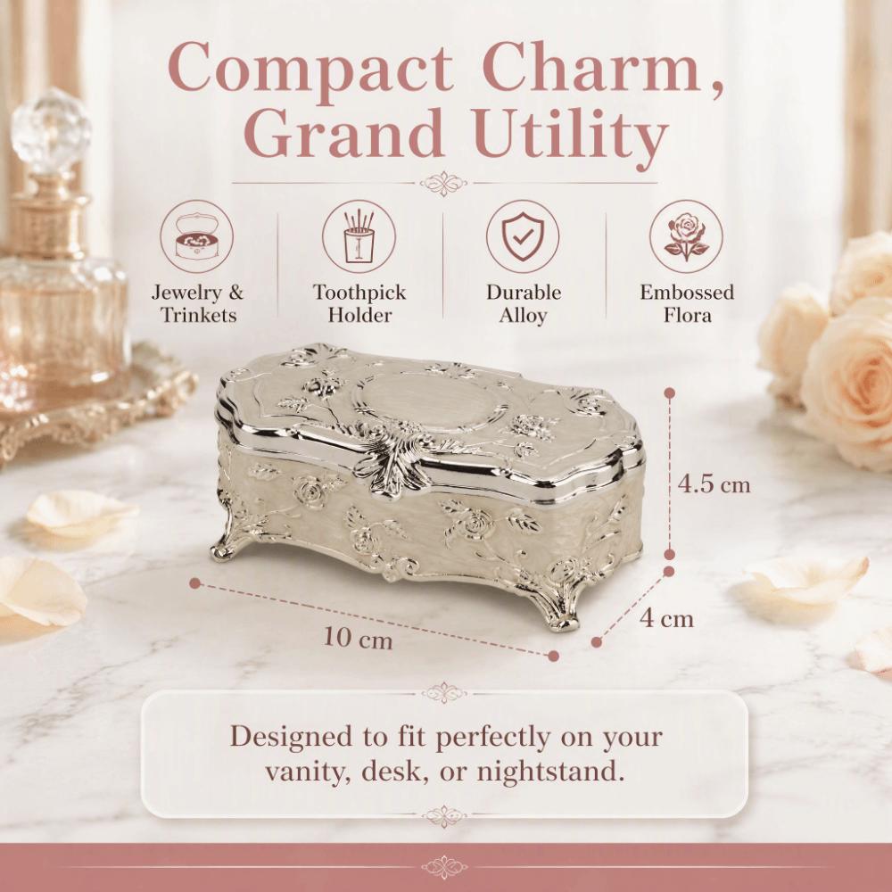 Embossed Jewelry Box Silver-White Trinket Box New Metal Storage Box  Dining Table Storage