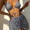 1011 new European and American split swimsuit three-piece printed hollow lace-up skirt bikini swimsuit