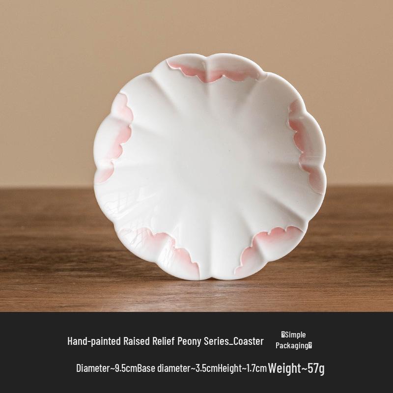 

Керамическая подставка под чашку с пионом ручной росписи - Теплоизоляционная подставка для чая и аксессуар для набора для чая кунг-фу 9.5cm x 9.5cm