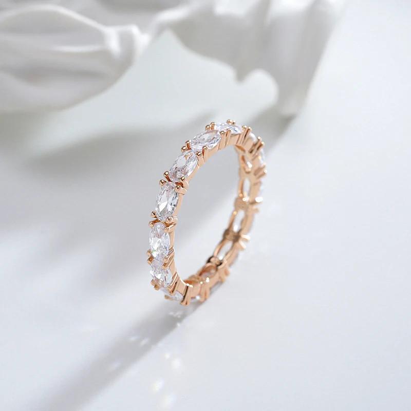 1 PC Full Oval Cut White Stone Personality Eternal Rings for Women Luxury Rose Golden Color Party Fine Jewelry