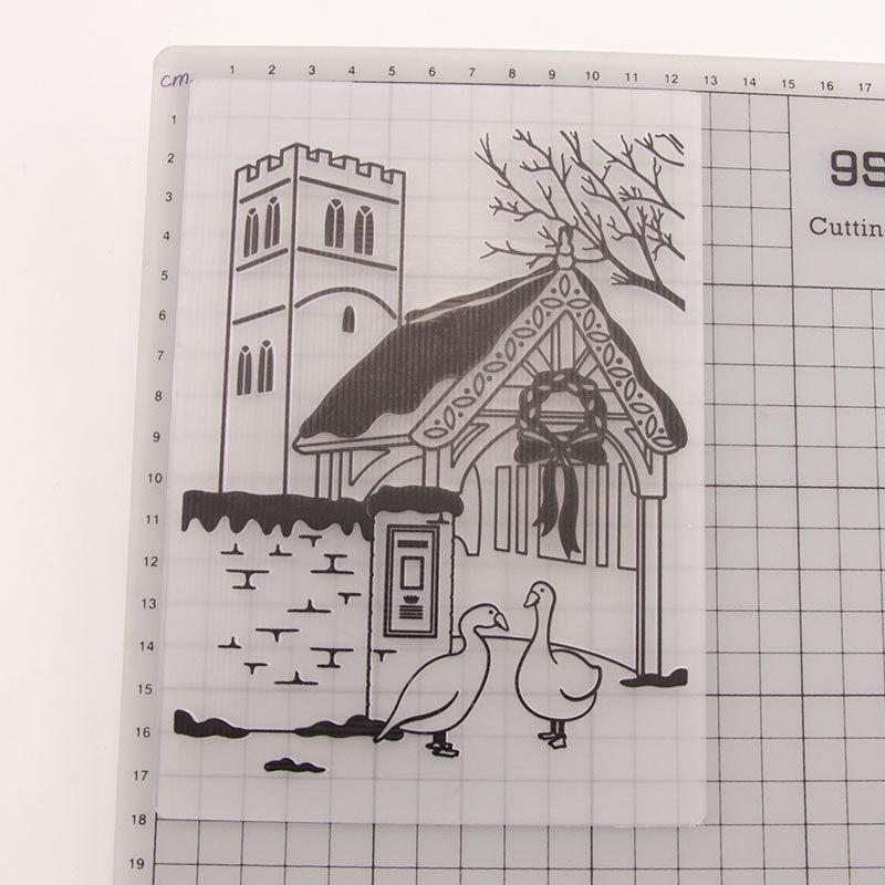 Hillside Lace Line Frame Plastic Brosing Folders for DIY Scrapbooking Album Card Decor Model Art Template Village House