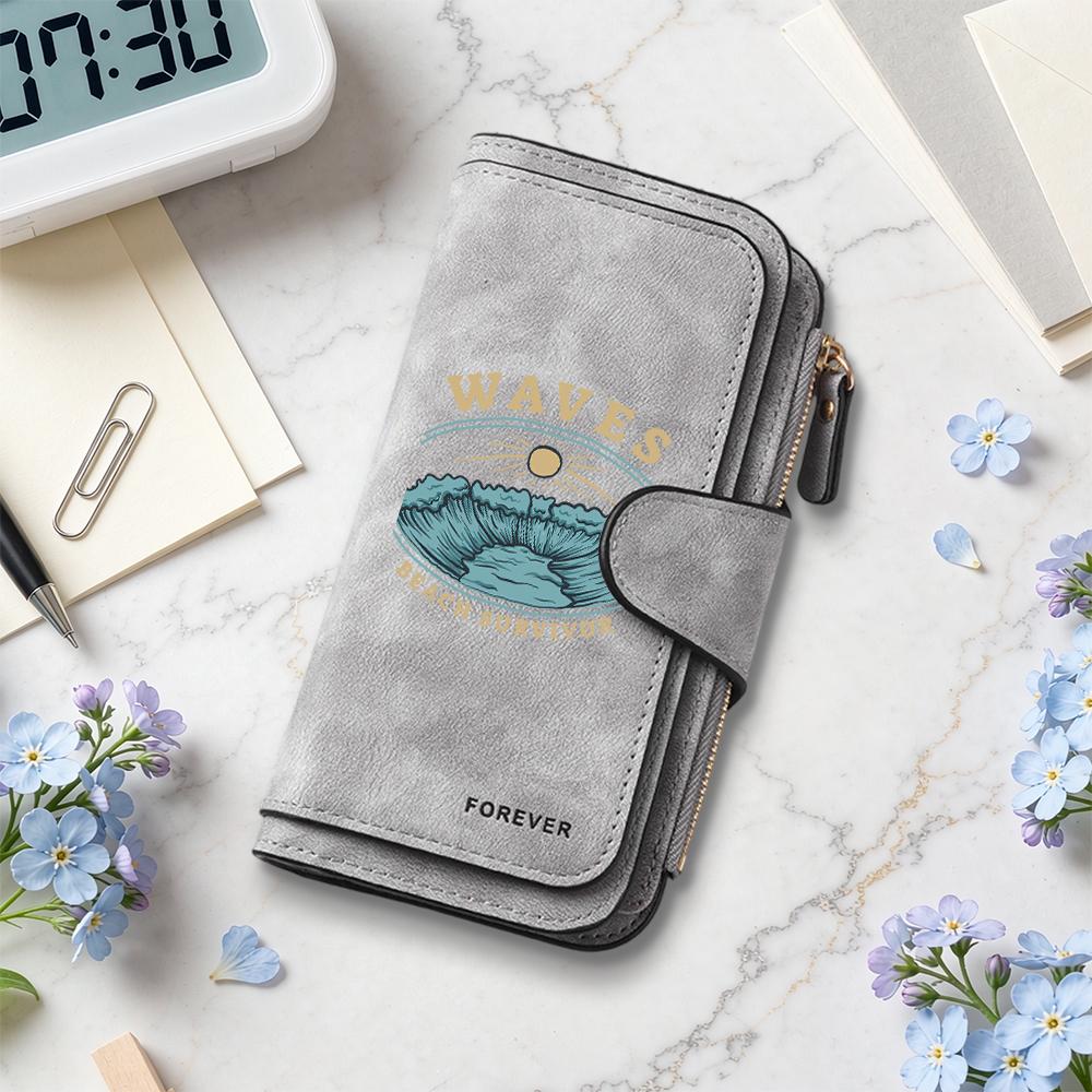 Waves Print Long Wallet Fashion Casual Card Holder Durable Daily Use Purse for Women Portable Multi Slot Coin Pocket