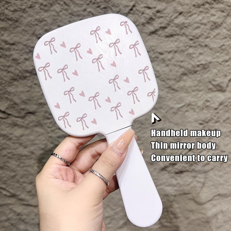 Portable Bow Cute Pink Mirror Comb Handheld Mirror Comb Extracted Integrated Hair Brush Massage Styling Tool Make Up Mirror