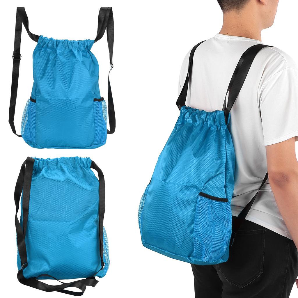 Polyester Fiber Drawstring Shoulder Thickened Travel Storage Bag Waterproof BackpackSky Blue