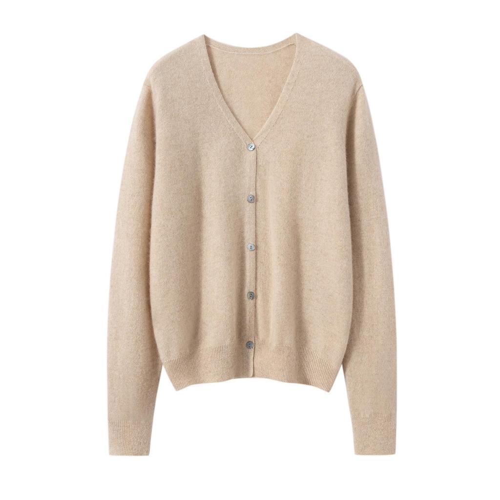 Cashmere V-Neck Cardigan Coat: Loose-Fit, Long Sleeve, Single-Breasted