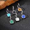 Trendy Geometric Tiger Eye Natural Stone Pendant Earrings for Men Boys, Blue Green Stone Stainless Steel Drop Earrings Jewelry