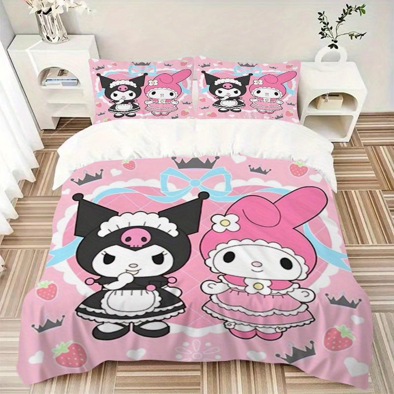 3pcs Kuromi, My Melody Breathable Polyester Bedding Set Soft Duvet Cover and 2 Pillowcases,Suitable for All Seasons, 082612b