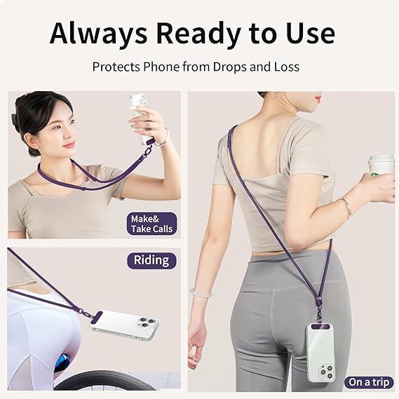 Cordón de Teléfono Ajustable Universal Correa de Collar Cruzada Funda de Teléfono Cuerda Larga para Colgar con Clip Antiperdida Duradero y Resistente