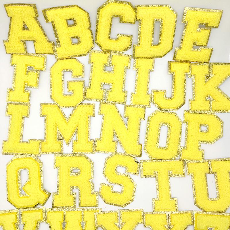 A-Z Big Size Letter Patches For Clothing Yellow Color Iron On Patches On Clothes Sew On Stickers Applications(8Cm)