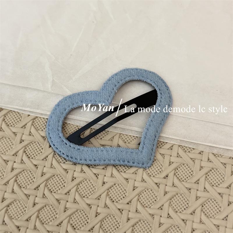 Korean Style Denim Heart & Star Hair Clips - Retro & Versatile Design