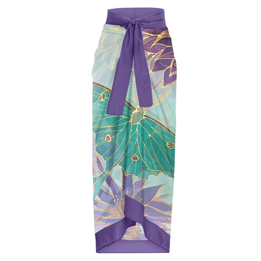 

Cross-Border Holiday Print Midi Skirt - Women s Tie-Up Beachwear (One-Piece) One Size фіолетовий