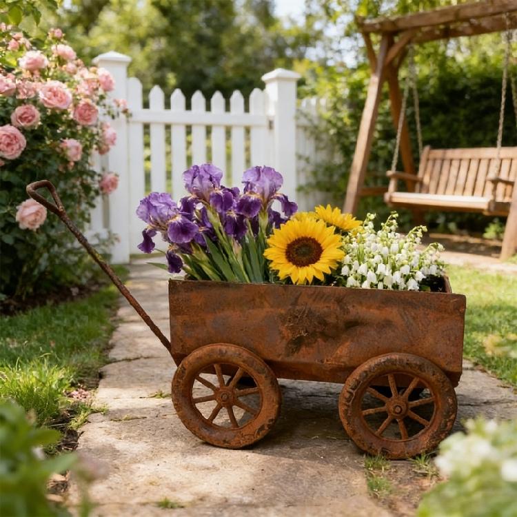 Portable Cart Gardening Container Decorative Plant Container Outdoor Plant Holder for Convenient Placement