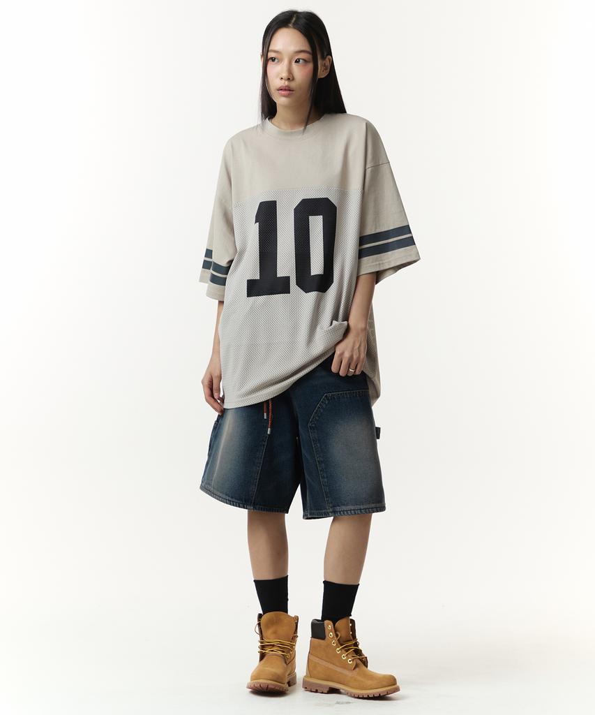 RAW LAB Mud-Washed Carpenter Bermuda Denim Pants (Mud Blue)