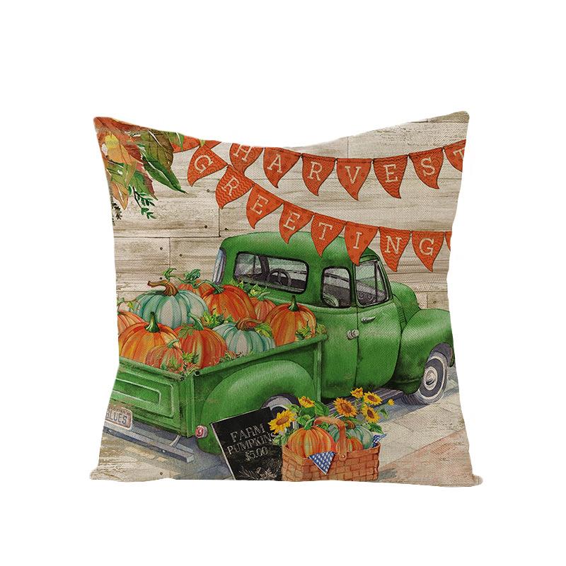 Thanksgiving Cushion Cover Pumpkin Print Harvest Polyester Cushion Cover Office Sofa Cushion Cover