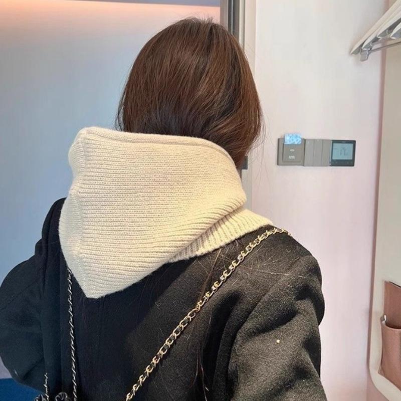 Autumn Winter Warm Neck Protection Knit Balaclava Hat Thickened Ear Protection Wool Hat Drawstring One Piece Scarf Hooded Cap