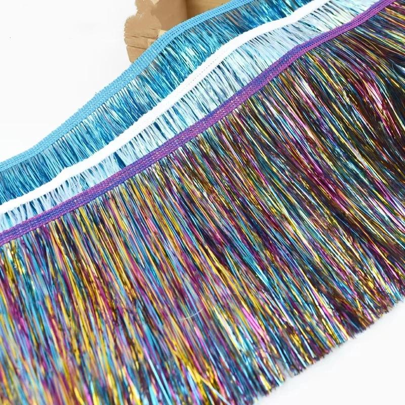10M Long 15cm Wide Sequin Tassel Fringe Lace Edge for Stage Performance Wear Sewing Decoration