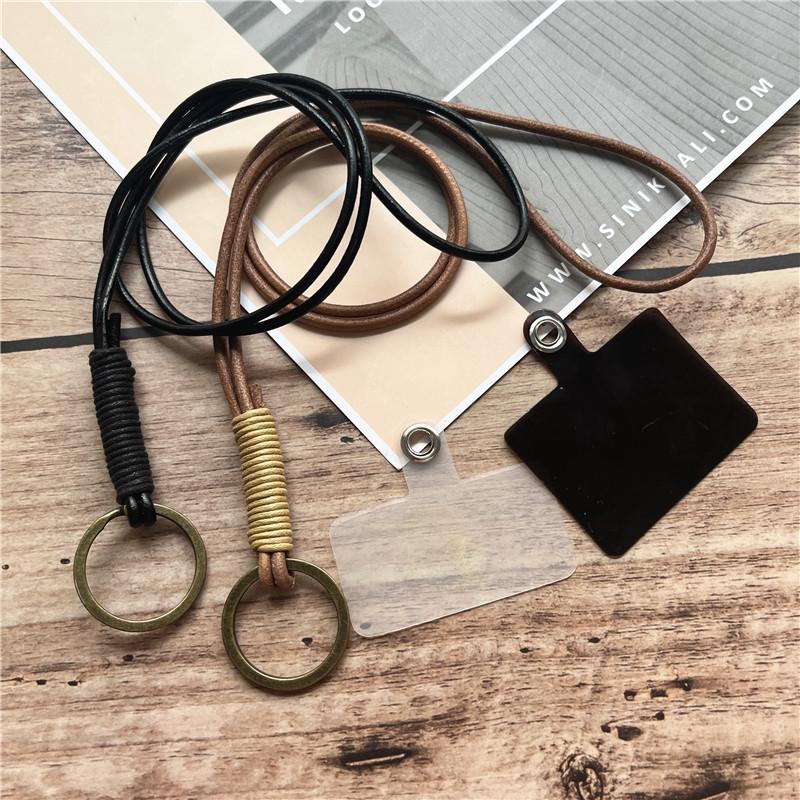 Lanyard Retro Keychain on the Phone Chain Cowhide Neck Key Lanyard Rope for Mobile Phone Accessories Genuine Leather Strap